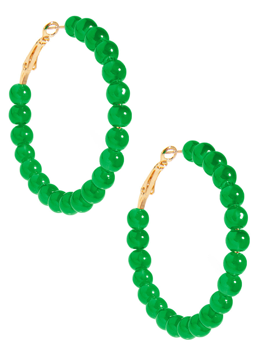 Green Beaded Hoop Earring