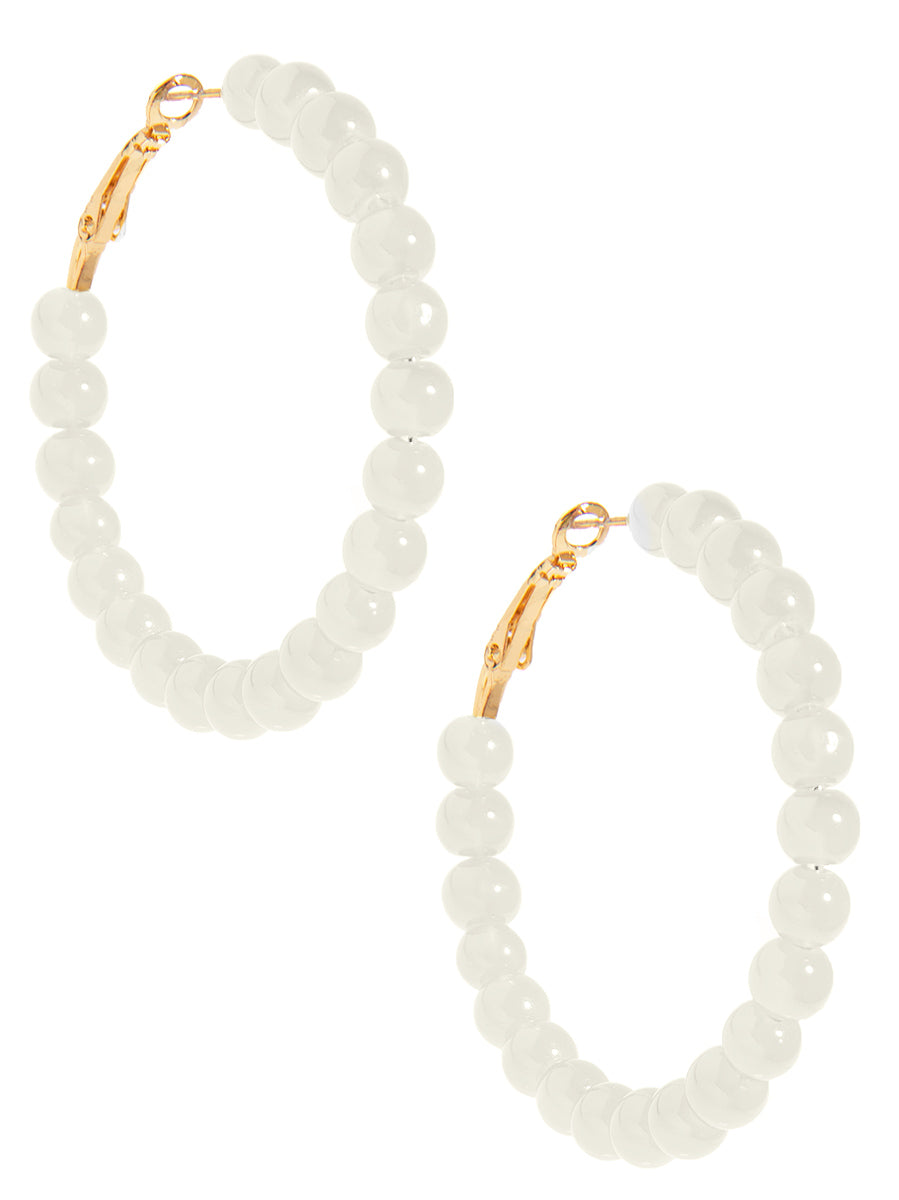 Pearl White Beaded Hoop Earring