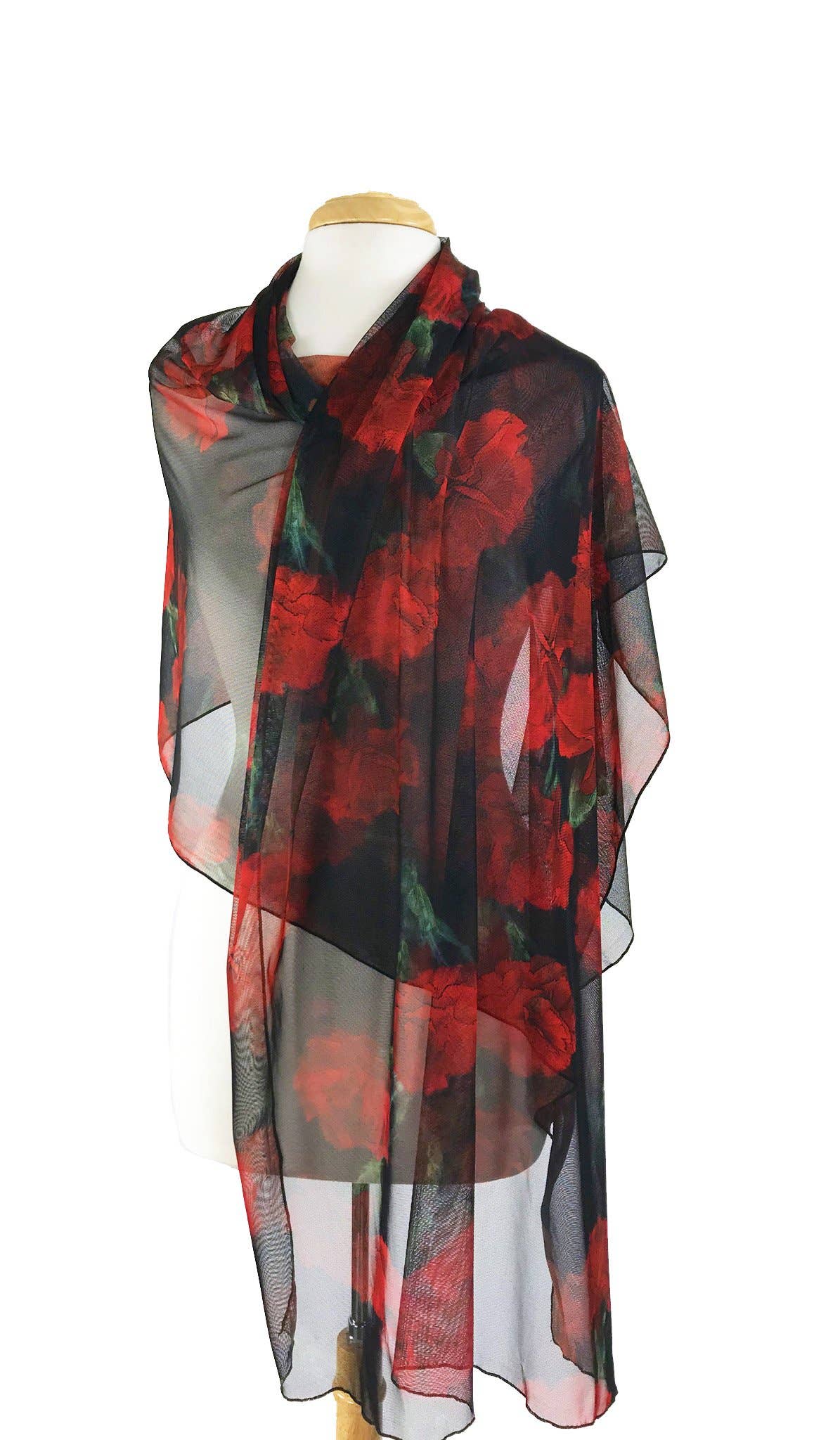 Red and Black Mesh Stole Wrap- SCARLETT Long & Wide Print Mesh Shawl Stole Wrap