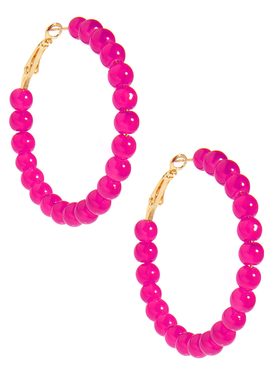 Hot Pink Hoop Earring Glass Bead